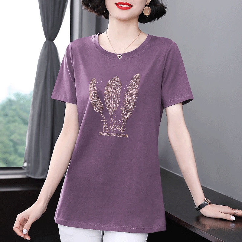 Áo Thun Tay Ngắn Dáng Rộng Plus Size Cho Phụ Nữ Trung Niên