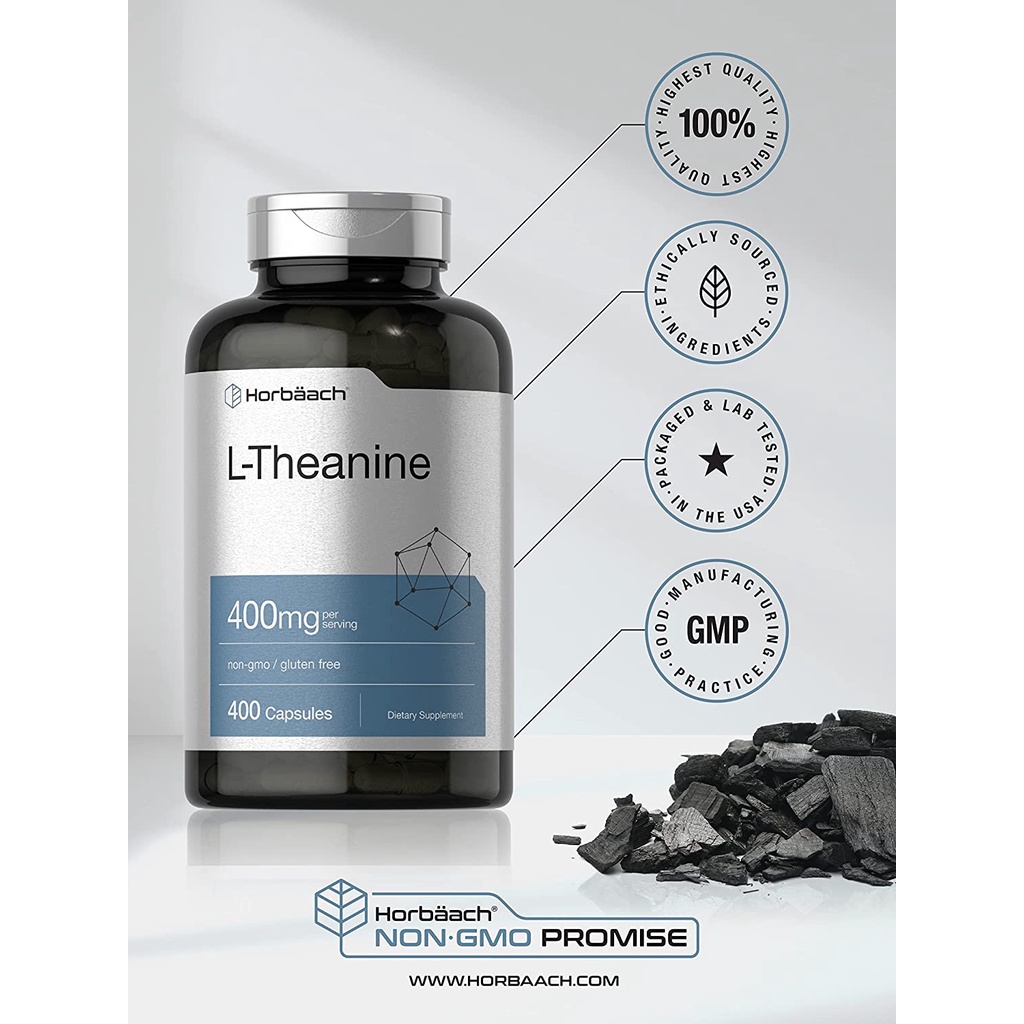 Horbaach L-Theanine 400mg - Viên uống giảm stress, giảm căng thẳng, hỗ trợ tim mạch 400 viên