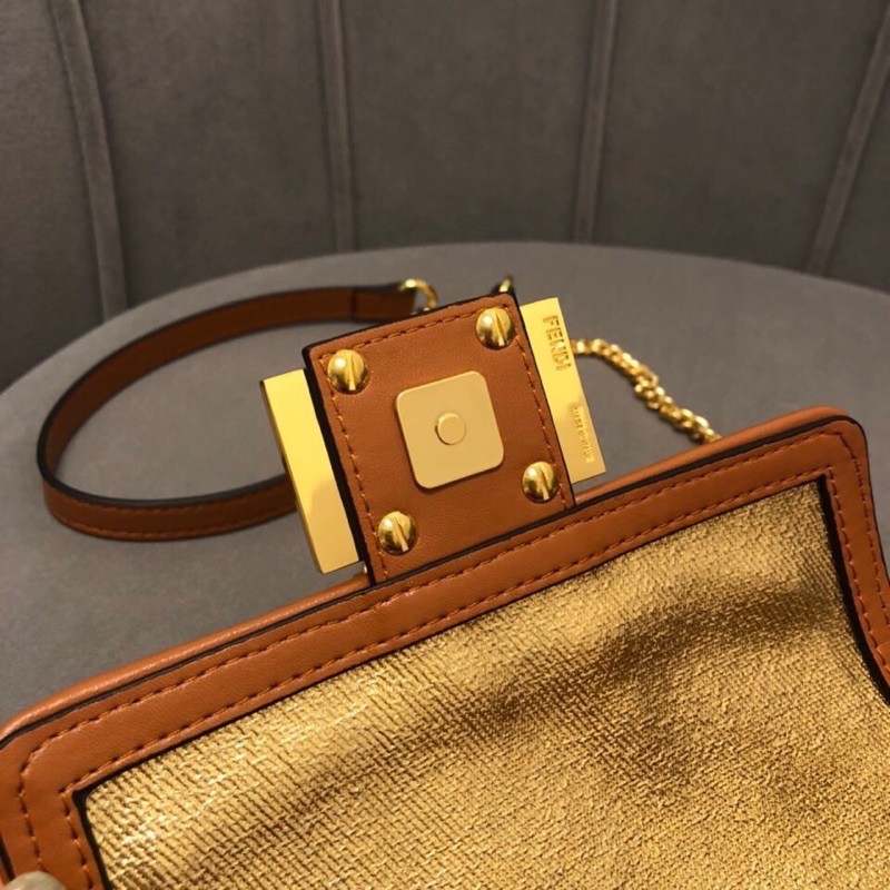 Túi đeo chéo Fendi FD màu demin viền bo da thật cao cấp dây đeo xích sang trọng