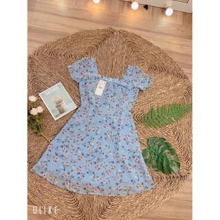 Bán sỉ Đầm hoa nhí xanh cổ vuông❤️