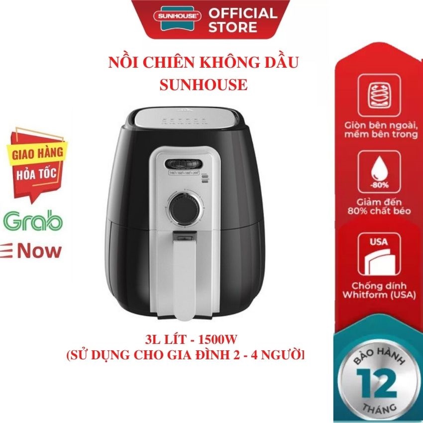 Nồi chiên không dầu SUNHOUSE SHD4025B-2022 3L giảm béo chiên nướng dễ dàng tiết kiệm thời gian an toàn sử dung