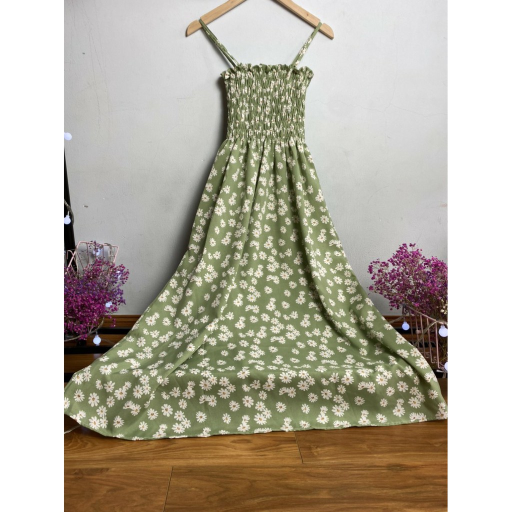 [ Mã FAMAYWA2 giảm 10K đơn 50K] váy 2 dây hoa cúc nhí có chun ngực thướt tha | BigBuy360 - bigbuy360.vn