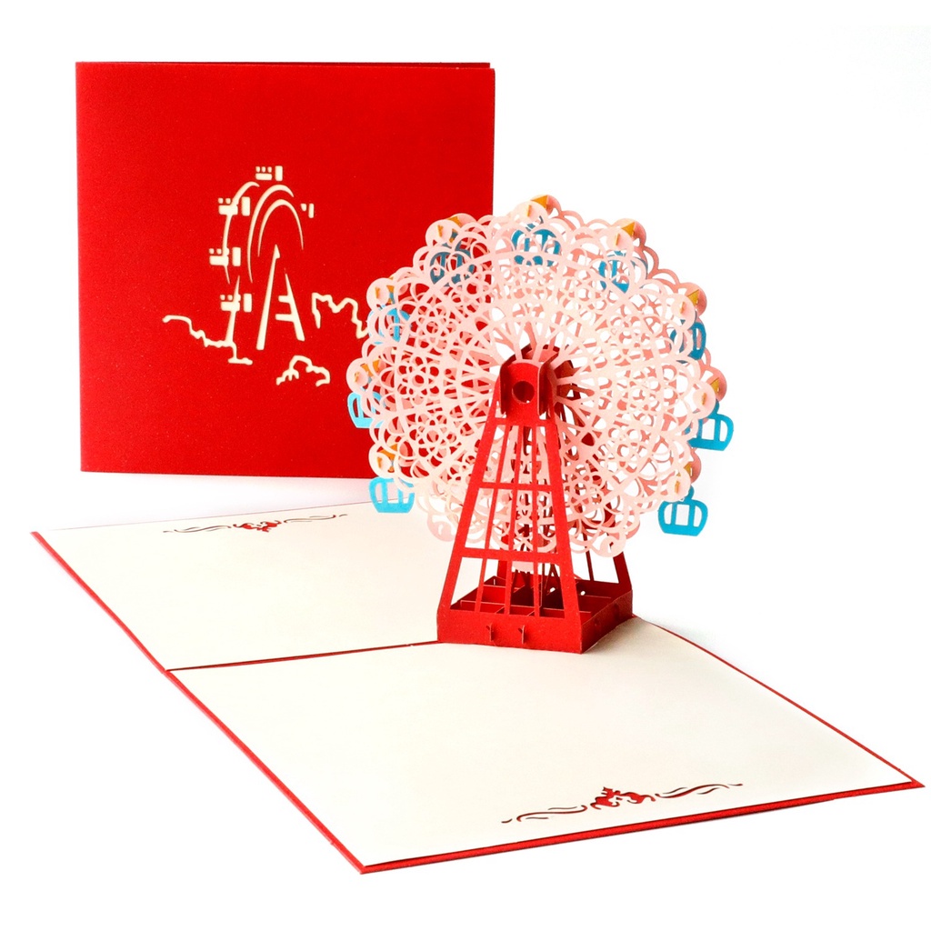 Thiệp Giấy Hình Vòng Đu Quay 3D Sáng Tạo Làm Bằng Tay Cho Bạn Bè/Bé