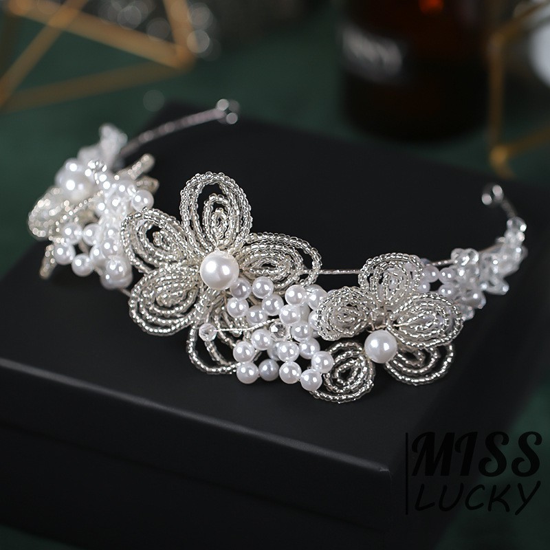 Cài tóc đính hoa và ngọc trai nhân tạo đơn giản xinh xắn cho nữ