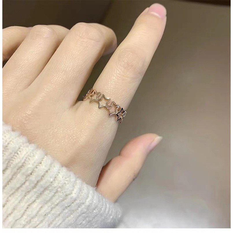 Nhẫn Đeo Tay Bằng Thép Titan Mạ Vàng 18K Phong Cách Hàn Quốc Đơn Giản