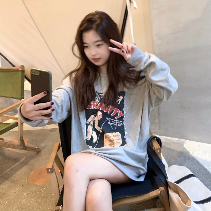 COZOK Áo sweater tay dài dáng rộng phong cách thời trang hàn quốc