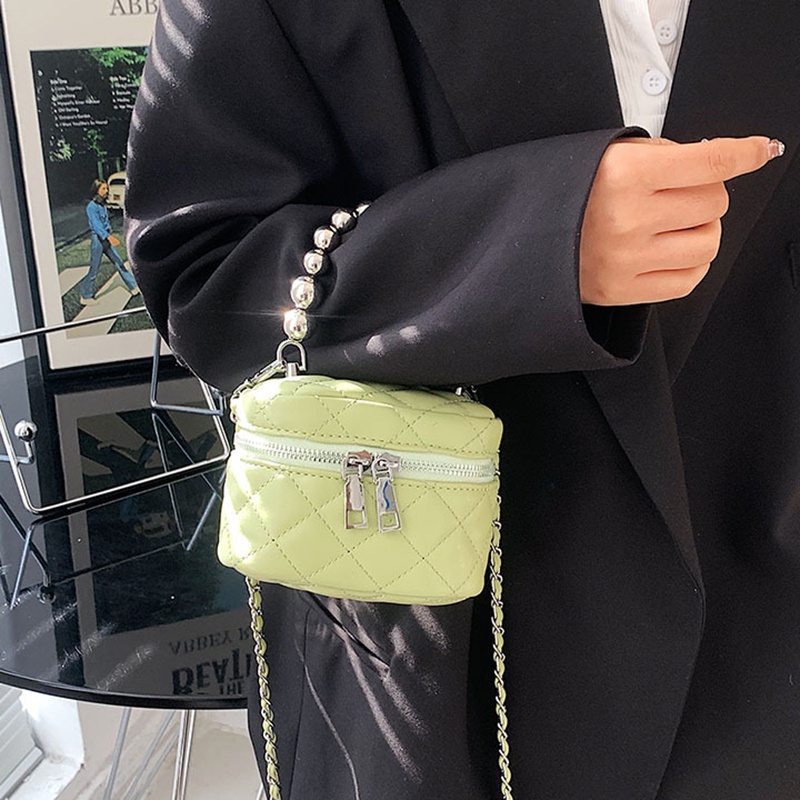 Túi đeo vai IELGY mini họa tiết sọc hình thoi phối chuỗi xích thời trang dành cho nữ