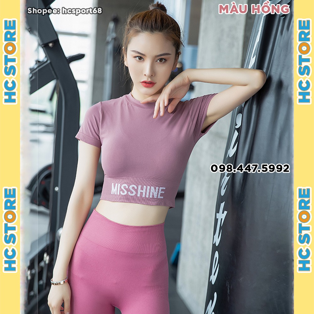 Set Bộ Quần Babies Gym Và Áo Croptop Misshine SET06 Tập Gym Yoga Nữ Chất Dệt Kim, Quần Lưng Cao, Nâng Mông, Áo Co Giãn