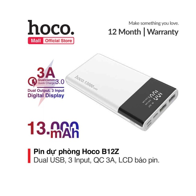 Sạc Dự Phòng Hoco B12Z Superior 13000mAh Màn hình LCD Hiển Thị