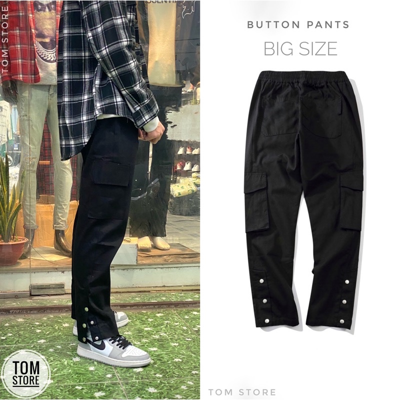 Quần kaki 3 cúc ống rộng Cargo pant , Butoon pants phong cách unisex Nam Nữ