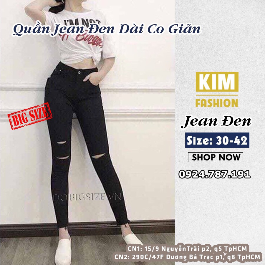 Quần Jeans Đen Bigsize Co giãn Size 38-42 85-110kg