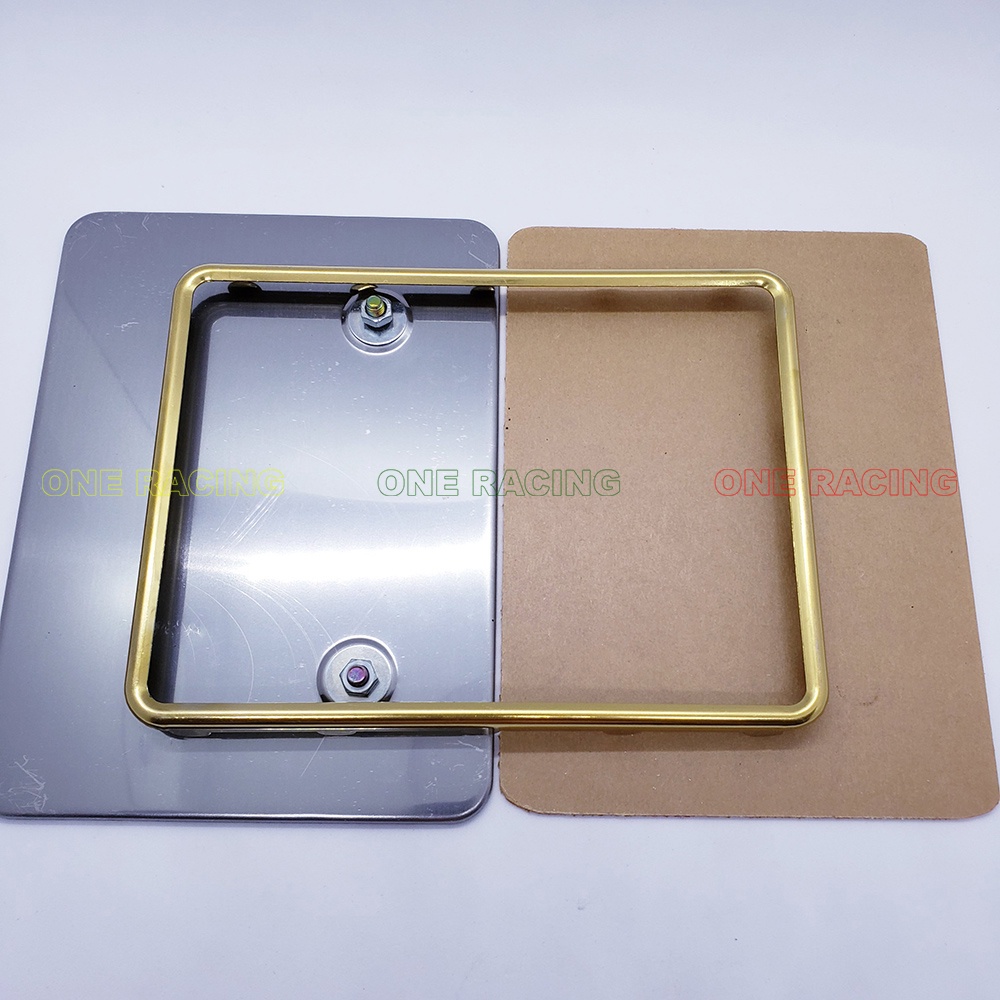 Khung biển số xe máy, ốp viền biển titan, mẫu Inox 304 dày xi vàng cao cấp gắn mọi mẫu xe, ONE RACING