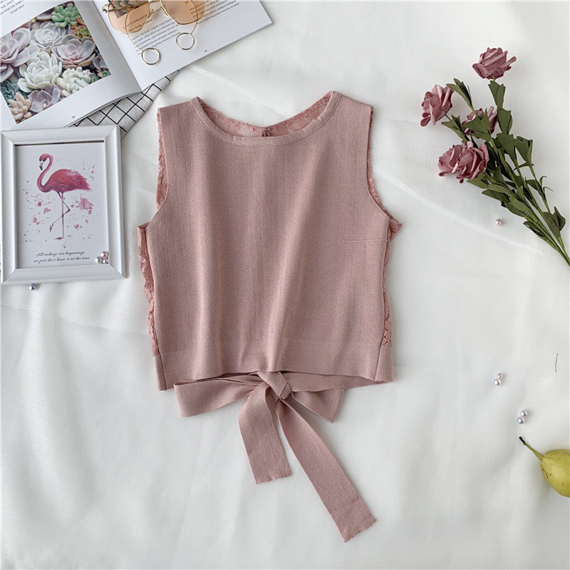 Áo sát nách phối ren hoa thiết kế hở lưng quyến rũ cho phái nữ