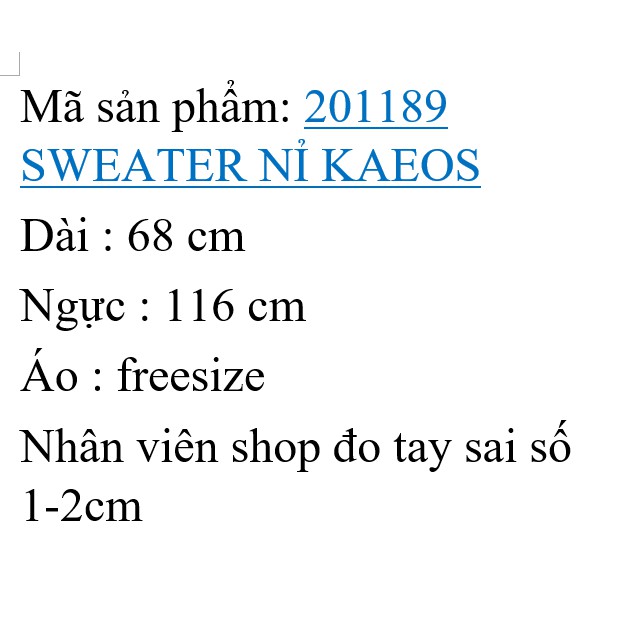 201189 ÁO NỈ KAEOS - FREESIZE | BigBuy360 - bigbuy360.vn