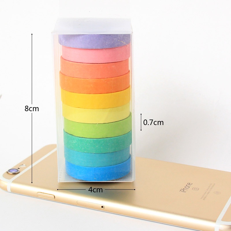 Bộ 10 Cuộn Băng Keo Washi Màu Sắc Cầu Vồng