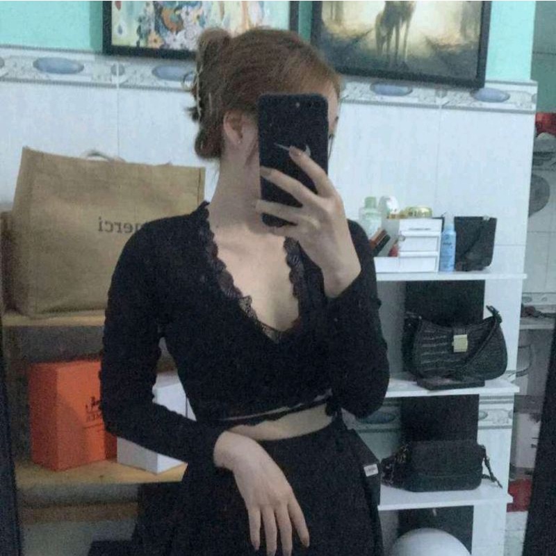 Áo ren chéo tay dài nữ tà chéo - RCH1