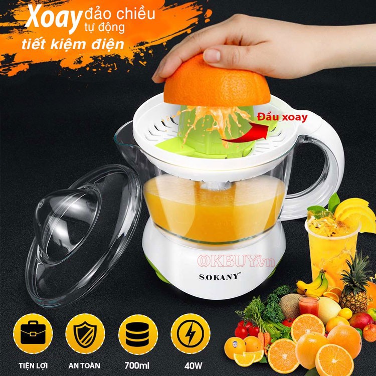 [CHÍNH HÃNG] Máy vắt cam Sokany dùng điện dung tích 800ml, Máy vắt cam tự động