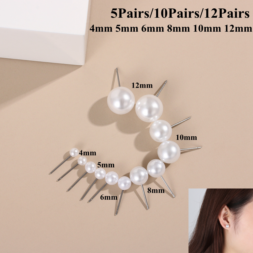 5 Cặp / 10 Đôi Bông Tai Ngọc Trai Giả 4mm 5mm 6mm 8mm 10mm 12mm Thời Trang Cho Nữ