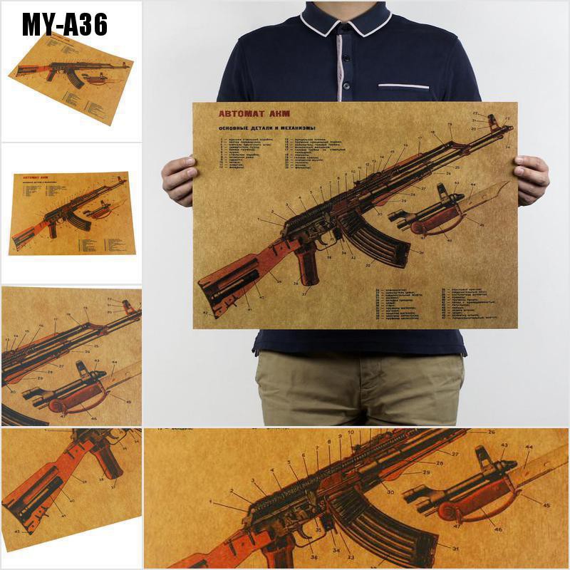 Miếng Dán Tường Trang Trí Phong Cách Vintage Ak-47