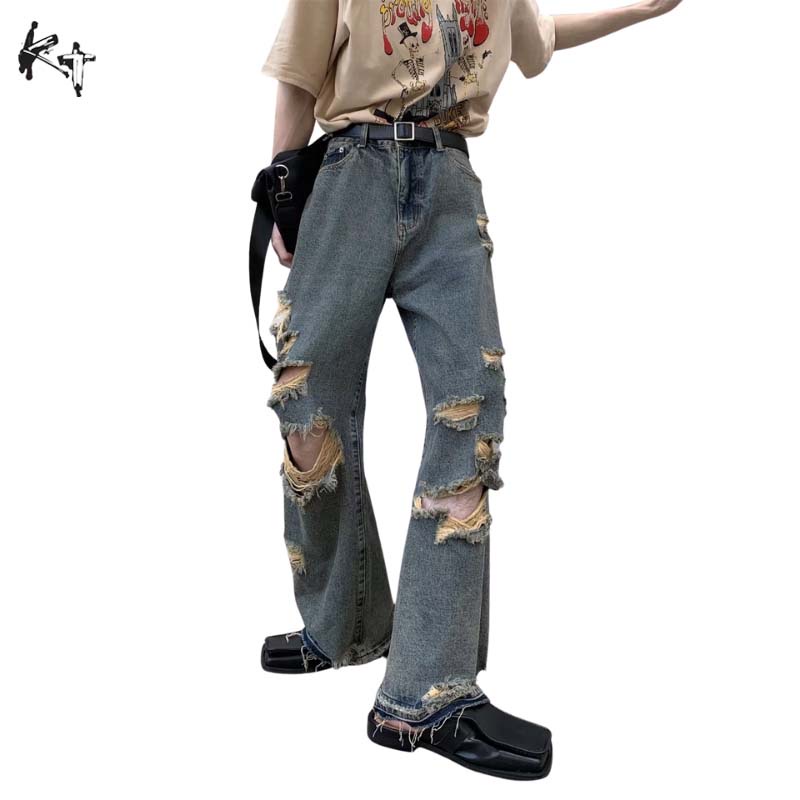 【KT】Quần Jeans Dài Lưng Vừa Có Khóa Kéo Phong Cách Harajuku Mới Cho Nam