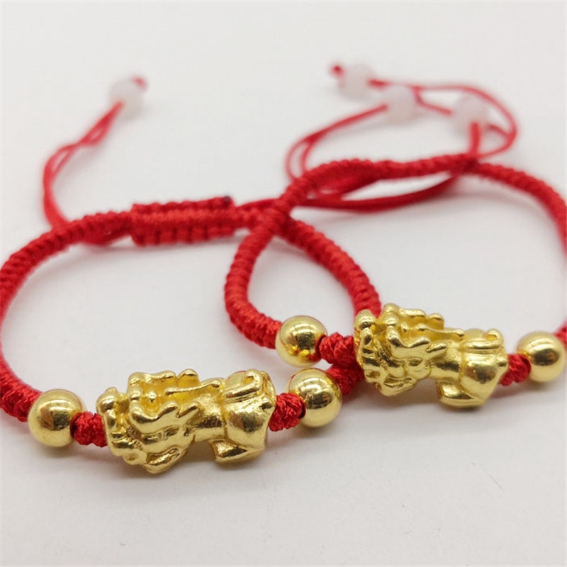 Vòng tay dây đỏ đính hạt 3D mạ đồng thau cho nam và nữ