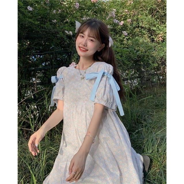 Đầm Tay Ngắn Phối Ren Hoa Phong Cách Hàn Quốc Ngọt Ngào Thời Trang Cho Nữ