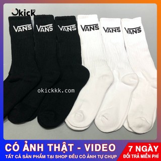 Tất Vans Trơn Dài Đen Trắng Có Đệm Bông Trượt Ván Thể Thao Thấm Mồ Hôi