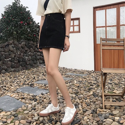 Chân váy Jean chữ A có quần trong đen ngắn demin bò cạp lưng cao co giãn ulzzang phong cách Hàn Quốc Kozoda CV30