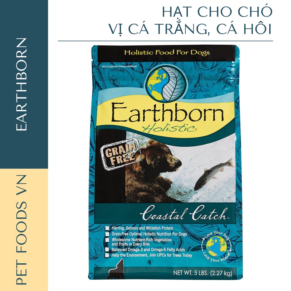 Hạt cho chó EARTHBORN Coastal Catch 2,5kg vị Cá Trắng, Cá Hồi &amp; Cá Trích