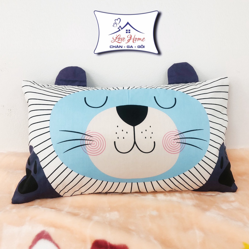 Gối Trẻ Em Cotton 100% Vỏ Gối Hoạt Hình Dễ Thương 1–10 Tuổi Lõi Bông Mềm Cho Bé Size 30x50cm