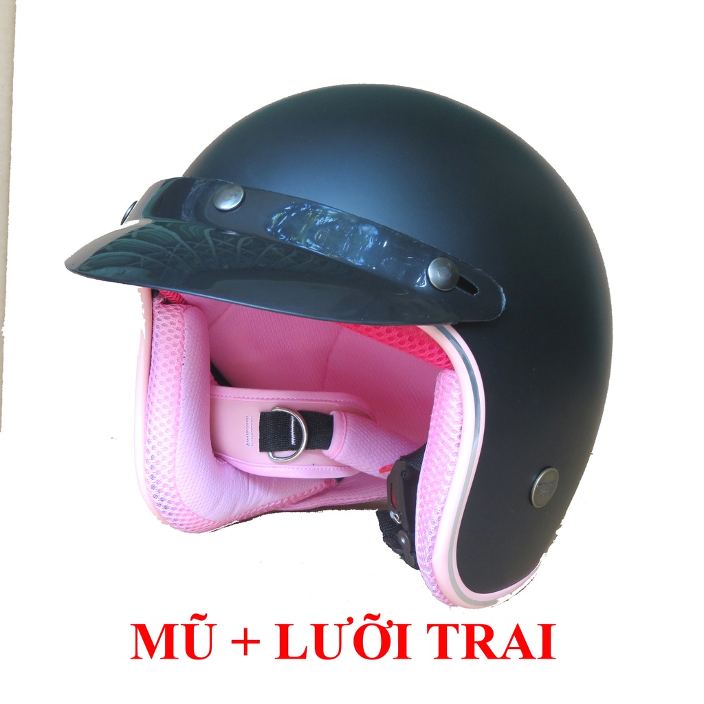 Mũ bảo hiểm 3/4 nón bảo hiểm 3/4 NTMAX đen nhám lót hồng