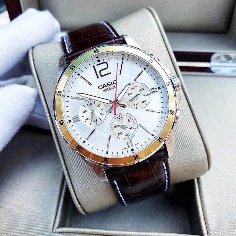 Đồng hồ nam dây da Casio chính hãng Anh Khuê MTP-1374L-7AVDF