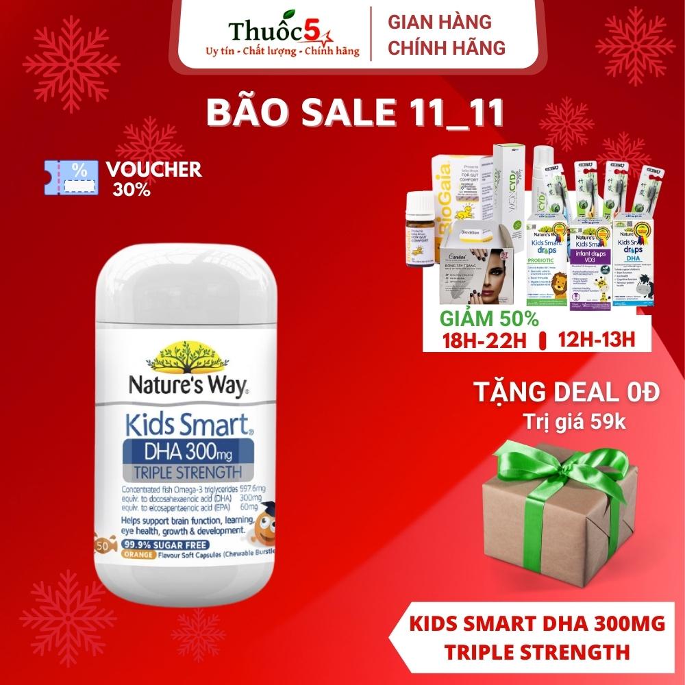 [GIÁ GỐC] Kids Smart DHA 300mg Triple Strength viên nhai bổ sung DHA cho trẻ nhỏ lọ 50 viên