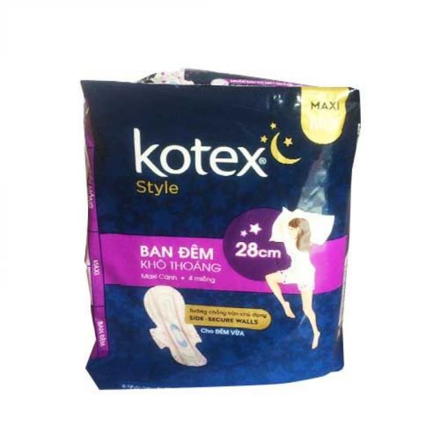 Băng vệ sinh Kotex ban đêm Maxi Cánh 4 miếng 28cm