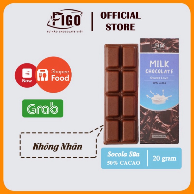 [Chính hãng] Bar 20gr- Milk Chocolate, Kẹo Socola sữa 50% Cacao dành cho bé, trẻ con nghiền ăn socola sữa Hiệu Figo (Fre