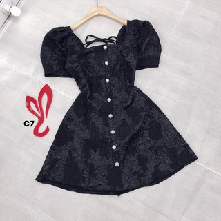 Đầm gấm xốp hở lưng cột dây nơ