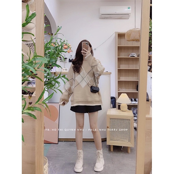 [Hàng có sẵn / ảnh thật ] Áo len trám cổ tròn from rộng nam nữ đều mặc được