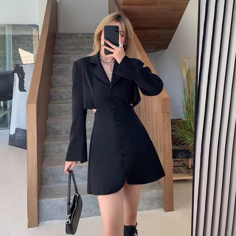 Váy liền thân dáng vest khoét eo phong cách cá tính - DR001