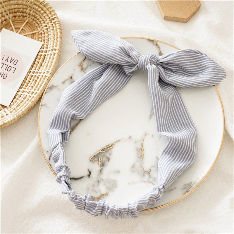 Mới Băng Đô Tai Thỏ Họa Tiết Kẻ Sọc Co Giãn Thời Trang