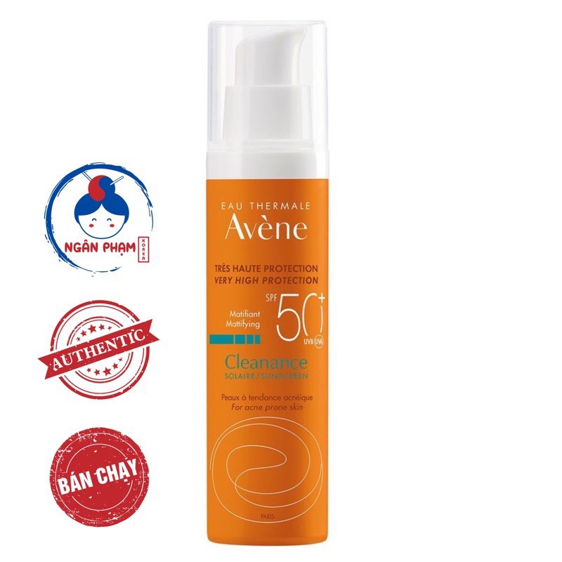 Mỹ phẩm siêu lành tính [ Bill Pháp] Kem chống nắng Avene Cleanance Solaire SPF 50+ cho da dầu mụn