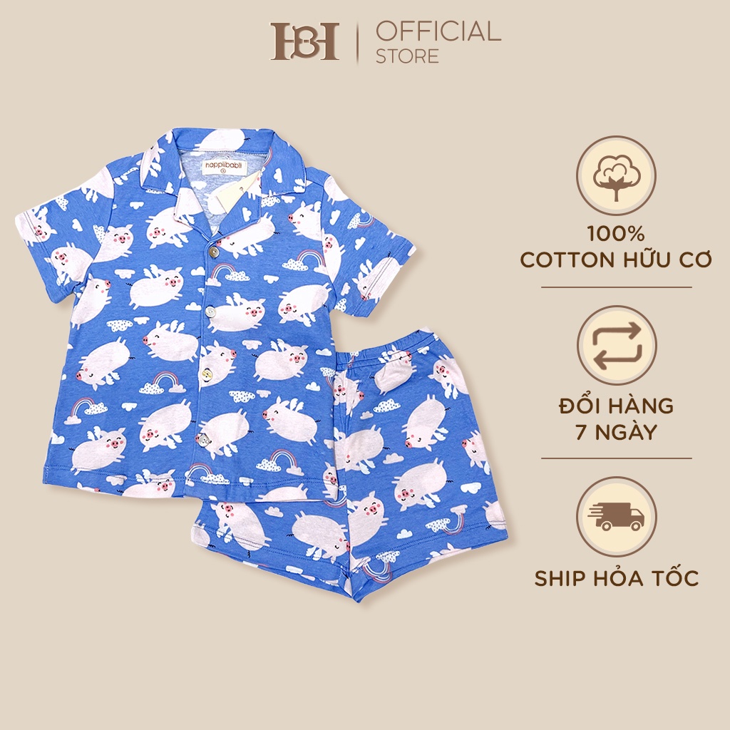 Bộ Quần Áo Pyjama Cộc Tay Hapiibabii Chất Liệu Cotton Organic Nhập Cho Bé Trai, Bé Gái Họa Tiết Heo (1-10 Tuổi)