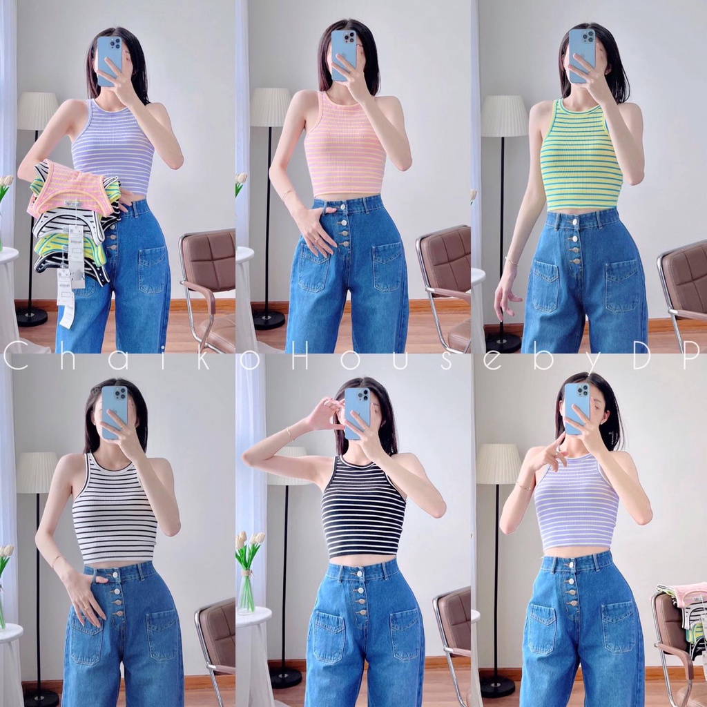 Áo ba lỗ sọc khoét vai. Áo sát nách nữ dáng croptop năng động chất thun gân co giãn_TNT.Clothes