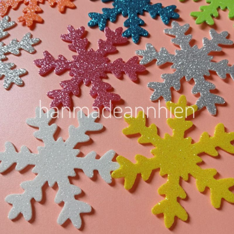 8 - 35 BÔNG TUYẾT 7.5CM, 3.7CM, bằng giấy xốp kim tuyến - hình trang trí mầm non, lớp học, thiệp, phong thư