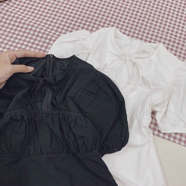 Đầm chữ A khoét cổ cột dây 2 màu basic