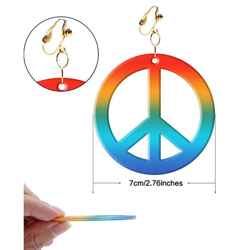 Bộ Vòng cổ + Bông Tai Hình Biển Báo Hòa Bình Màu Cầu Vồng Phong Cách 60s 70