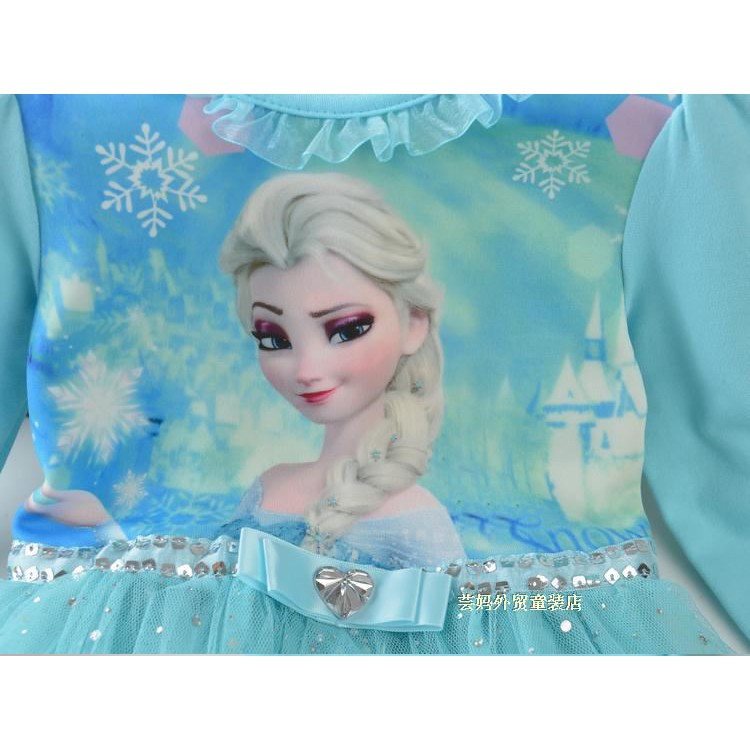 Váy Elsa Dài Tay Có Phụ Kiện. Váy Công Chúa Else FROZEN Bé Gái Xanh