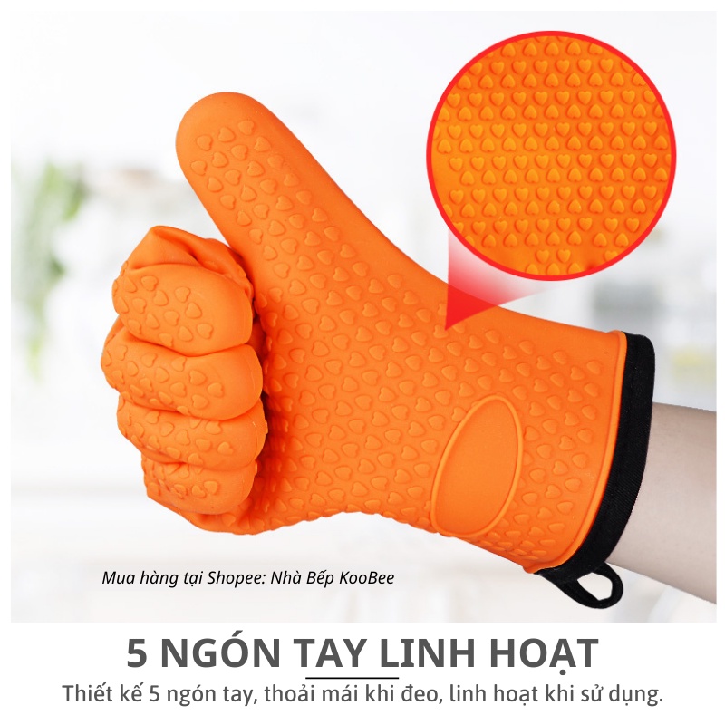 Găng tay cách nhiệt Silicon cao cấp KOOBEE - Găng tay lò nướng làm bếp chống nóng chuyên dụng