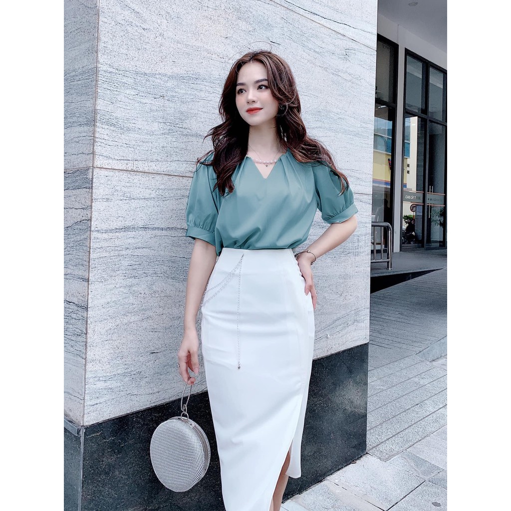 Áo sơ mi công sở ❣️FREESHIP❣️ÁO SƠ MI CỔ V CƯỜM- Hàng thiết kế chuẩn