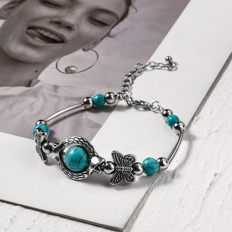 Vòng Tay Mặt Hình Bướm Đính Đá Ngọc Lam Phong Cách Bohemian Thời Trang Cho Nữ