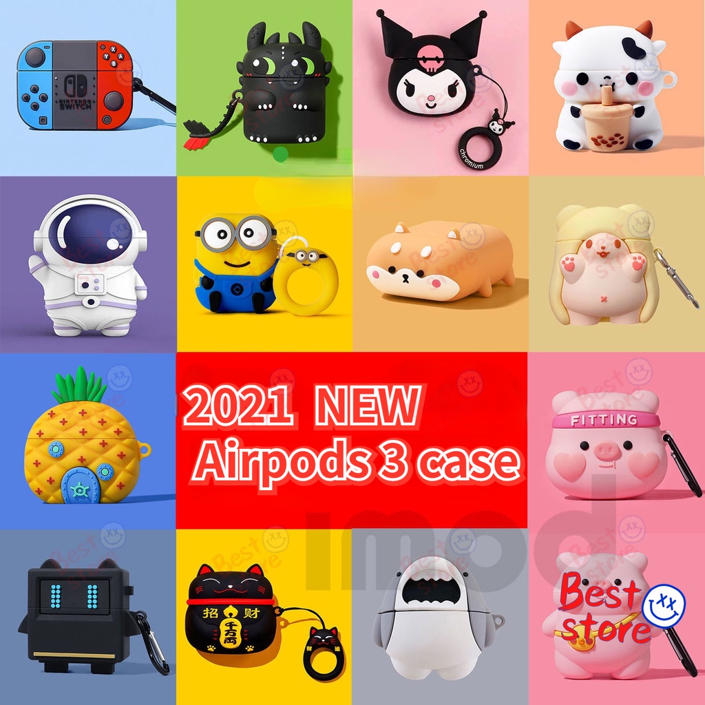 Vỏ bảo vệ hộp sạc tai nghe Airpods 3 bằng silicon hình nhân vật hoạt hình dễ thương chống trầy chống rơi